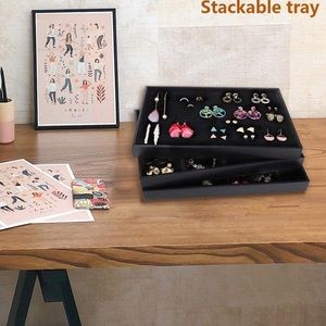Stackable set of 3 velvet lined jewelry trays